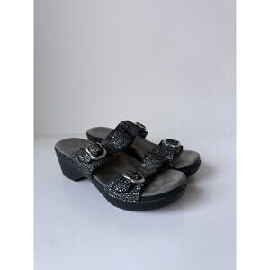 Dansko Sophie Black Silver Leather Slide Slip On Sandals Size 40 US 9.5-10